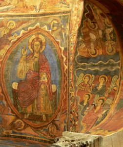 Représentant une vue intérieure avec des peintures murales