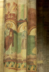 Vue intérieure avec peintures murales - French School