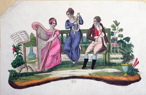 Conception pour un éventail représentant un concert en plein air, vers 1830