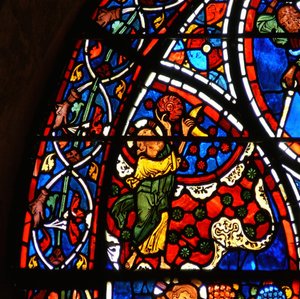 (détail) la parabole du Bon Samaritain : Dieu crée le soleil, la lune et les étoiles