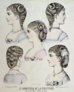 Différentes coiffures, planche de Le Moniteur de la Coiffure, 1880 - French School