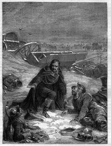 Dominique-Jean Larrey (1766-1842) - Baron Dominique Jean Larrey soignant des blessés sur un champ de bataille hivernal - dans "Histoire de l