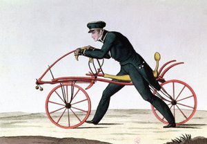 Draisienne, ancêtre de la bicyclette, inventée en 1816 par le baron Karl von Drais, 1820