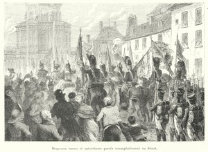 Drapeaux russes et autrichiens portés triomphalement au Sénat (gravure) - French School