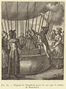 Dupont de Chambont perce de son épée le ballon de Blanchard - French School