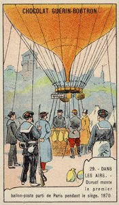 Duruof effectuant le premier vol postal en ballon pendant le siège de Paris - French School