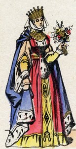 Dynastie capétienne : Portrait de Marguerite de Provence (1221-1295), reine de France, épouse de Louis IX de France (1214-1270). Imagerie d