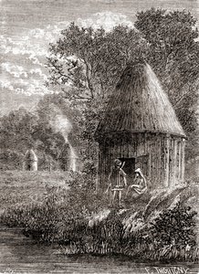 Maisons gauloises anciennes, une cabane ronde avec un trou dans le toit pour permettre à la fumée du feu de s
