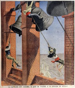 Cloche de Pâques sonnant à la Giralda de Séville, illustration de couverture pour Le Petit Journal, 19 avril 1908