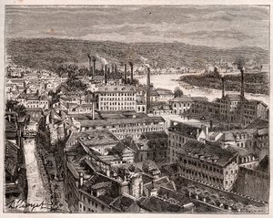 Elbeuf - Seine-Maritime - gravure dans « La France illustrée : géographie, histoire, administration statistique » par V.A. Malt-Brown. 1884