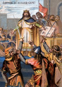 Élection de Hugues-Capet (987) devenant roi. Chromolithographie de la Série 