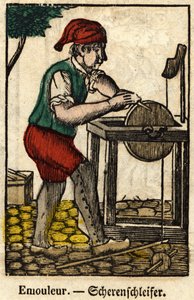 Émouleur (consiste à aiguiser des objets avec la meule); Série sur les métiers, image d