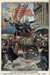 Les suffragettes anglaises déguisées en pompiers, tiré de « Le Petit Journal », 3 avril 1910 (gravure) - French School