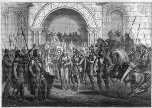 Entrée de Chilpéric Ier (539-584), roi des Francs et Galswinthe à Rouen. - French School