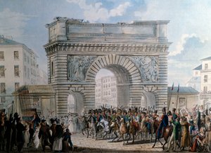 Entrée des alliés à Paris par la Porte Saint Martin le 31/03/1814. Louis XVIII (1755-1824) en parade