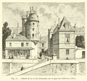 Entrée de la rue de Jérusalem sur le quai des Orfèvres, 1850 - French School