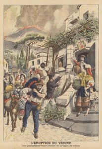 Éruption du Vésuve (lithographie couleur) - French School