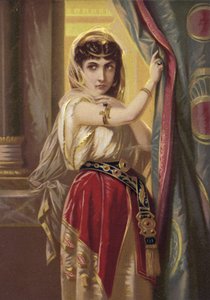 Fille exotique, portant des bijoux en or (chromolitho) - French School