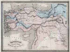 Expédition de Cyrus le Jeune (5ème siècle av. J.-C.) et retraite des dix mille - Planche extraite de « Atlas universel de géographie ancienne et moderne pour les écoles résidentielles » par Vuillemin - vers 1845 - French School