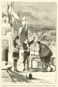 Expérience du baromètre au mercure au haut de la tour Saint-Jacques-la-Boucherie, à Paris - French School