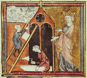 F.235v Le roi Louis VI (1080-1137) regardant la construction d