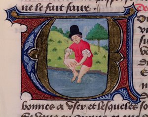 F.27v Saignée, du Traité de Médecine par Aldebrande de Florence, 1356 - French School