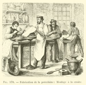 Fabrication de la porcelaine, moulage à la croûte (gravure) - French School