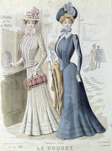 Dames élégantes au guichet de la Gare du Nord à Paris, vers 1900 - French School