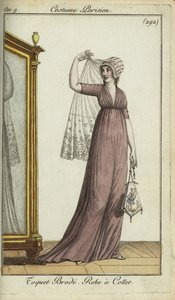 Femme à la mode avec un chapeau toquet brodé - French School