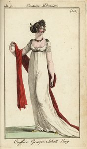 Femme à la mode ou Merveilleuse avec coiffure grecque ancienne
