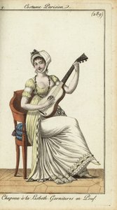 Femme à la mode jouant de la guitare - French School