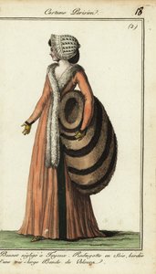 Femme à la mode avec énorme manchon en fourrure - French School
