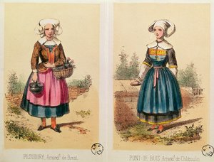 Costumes féminins de Ploudiry et Pont de Buis, de Les Costumes Bretons de Sorrieu - French School