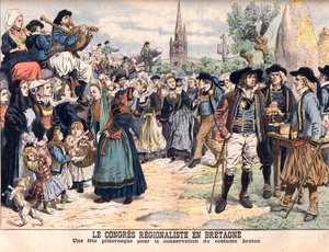 Festival pour la conservation du costume traditionnel breton. Le Congrès régional en Bretagne. Une célébration pittoresque pour préserver le costume breton. Illustration pour Le Petit Journal - French School