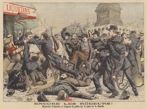 Combat entre les Apaches et la police sur la place de la Bastille à Paris (lithographie couleur) - French School