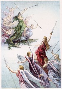 Combat entre les esprits du mal et les bons esprits de la mer - dans "Voyage au fond de la mer" par H. de la Blanchère. Paris, éd. Jouvet et Cie, sd. 1880