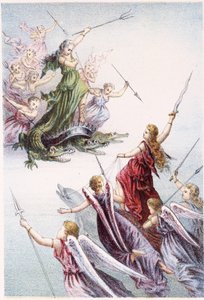 Combat entre les esprits du mal et les bons esprits de la mer - dans "Voyage au fond de la mer" par H. de la Blanchère. Paris, éd. Jouvet et Cie, sd. 1880