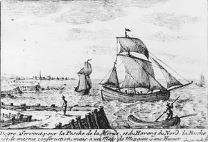 Bateau de pêche pour la morue et le hareng du nord - gravure, n.d. - French School