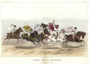 Cinq singes costumés à cheval