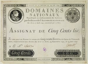 Billet de cinq cents livres, 19 juin 1791