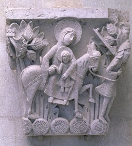 La Fuite en Égypte, chapiteau original de la nef de la cathédrale
