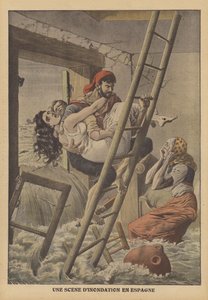 Inondations en Espagne (lithographie couleur) - French School