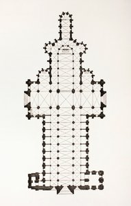 Plan de la cathédrale Notre-Dame de Rouen, France, de style ogival du XIIIe siècle, de Les Arts au Moyen Âge, publié en 1873 - French School