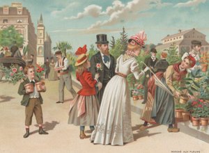 Marché aux fleurs (chromolitho) - French School