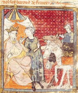 Fol.133r Roland faisant ses adieux à Charlemagne (742-814), Grandes Chroniques de France, 1375-79 - French School