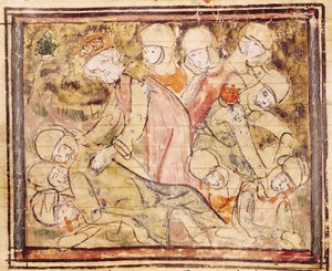 Fol.136v Comment Charlemagne (742-814) a trouvé Roland mort, des Grandes Chroniques de France - French School