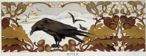 Quatre saisons, hiver : corbeau sur un chêne - chromolithographie, fin du XIXe siècle - French School