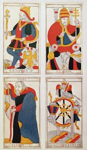 Quatre cartes de tarot représentant l