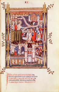 Saint Denis prêchant aux Parisiens qui brisent leurs idoles païennes, de la Vie de Saint Denis, 1317 - French School
