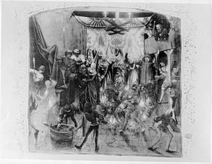 Fr 2646 f.176 Bal des Ardents, Charles VI (1380-1422) sauvé par la duchesse de Berry après que Louis d